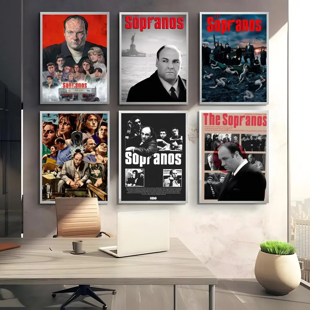 ملصق قماشي للخط الأبيض للعائلة من المسلسلات التلفزيونية الكلاسيكية من Sopranos: تجعد مجاني مقاوم للماء لجميع الفضاء لتزيين الحائط