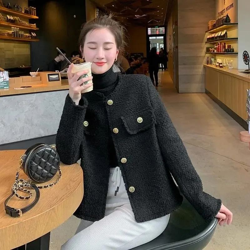 

Round Neck Button Solid Color Long Sleeve Cardigan Jacket Fashionable Casual Elegant Autumn and Winter Women's Top