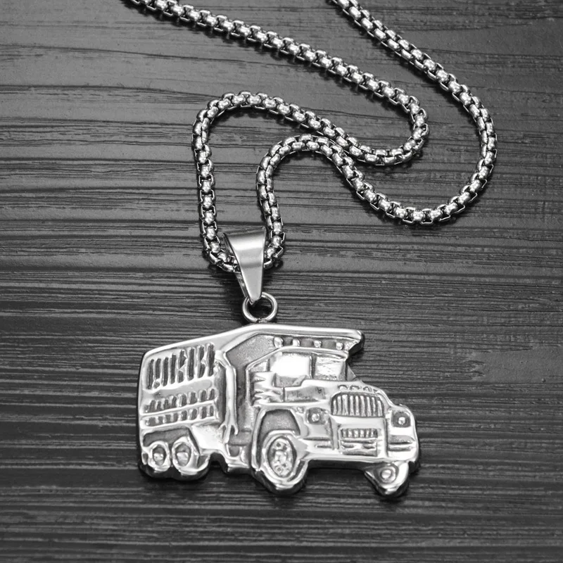 Punk Big Truck Pendant Personality Car Necklace Steel Vintage Trendy Carriages Necklace Car for Mens Drive Birthday Gift