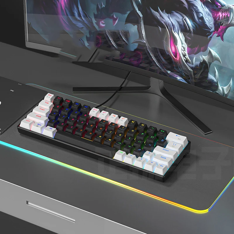 63 Key RGB USB Mini Mechanical Gaming Keyboard Berkabel Red Switch Gamer untuk Komputer PC Laptop Aksesoris Kabel Dapat Dilepas