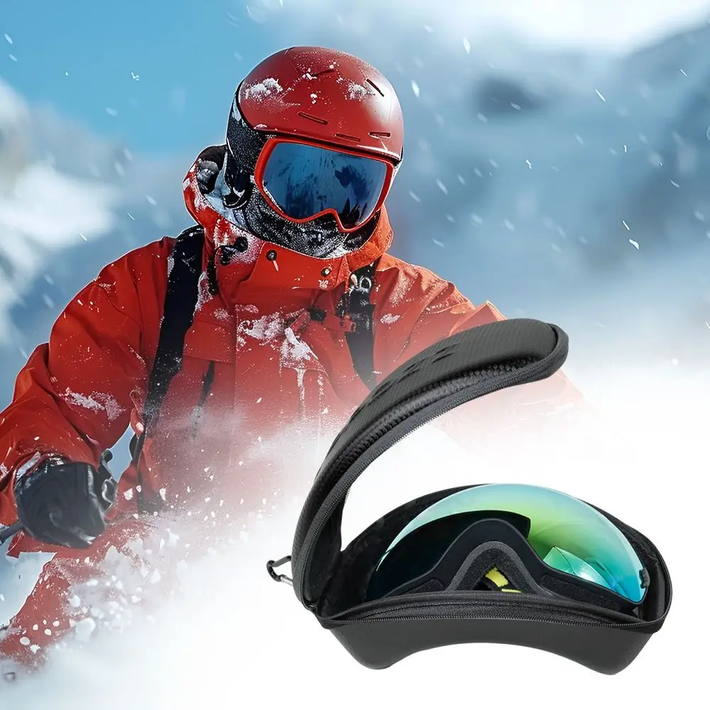 Stoßfester Schutz für Skibrillen mit Reißverschluss, EVA-PU-Brillen-Hartschalenetui mit Haken, Brillentaschen, Beutel