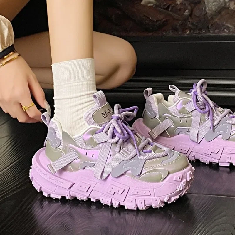 Chunky Women's Sneakers Internal Increase Leather Casual White Ladies Shoes Trainer Platform Sneaker Jogging Shoes Mujer