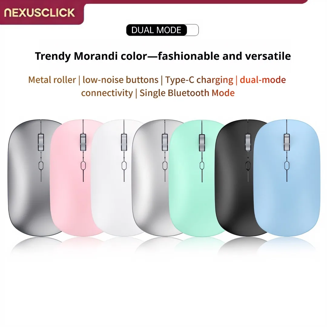NexusClick Wireless Mouse Bluetooth and 2.4GHz Dual Modes Rechargeable Ergonomic Silent Click for PC iPad Laptop Cell Phone TV