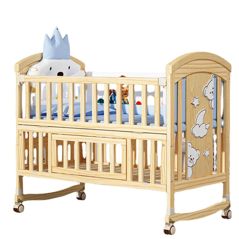 

Yy Baby Crib Solid Wood Paint-Free Bassinet Newborn Removable Stitching Bed