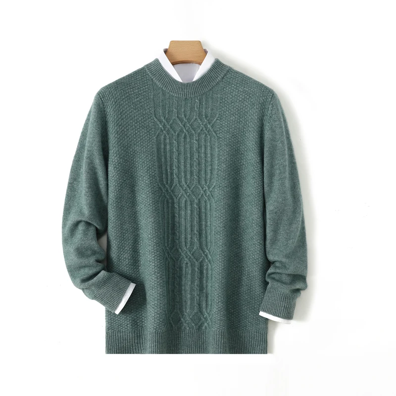 100% cashmere sweater for men in winter, can be worn inside or outside, round neck knit sweater, loose and casual, soft and warm