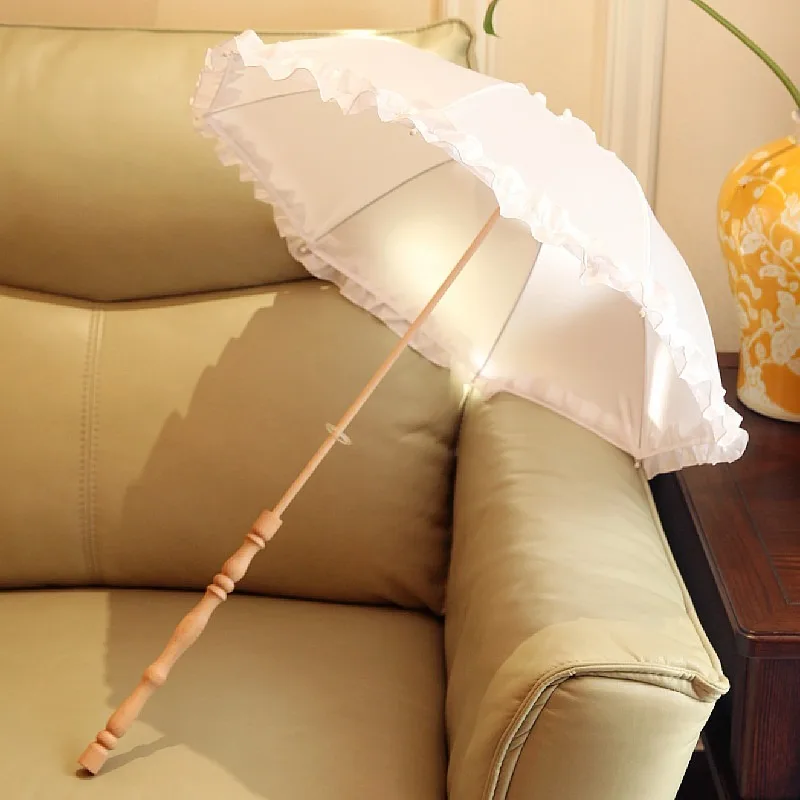 

Деревянный столб, ручные зонты с длинной ручкой, тканевые кружевные белые зонты принцессы, однотонные художественные простые реквизиты для фотосъемки