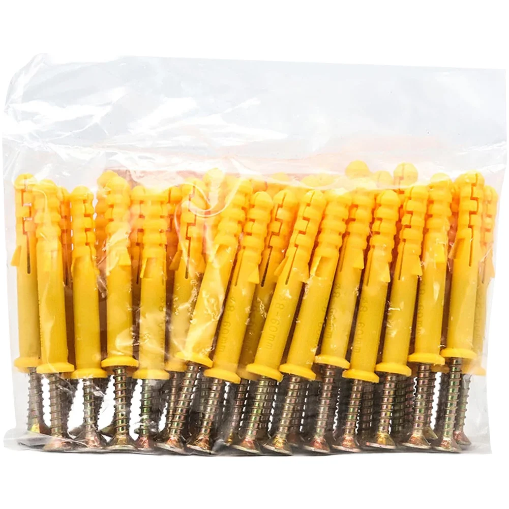 Set of 50 Plastic Expansion Anchors and Screws for m6 for Woodworking Projects Reliable Fastening Solution for Home Repair