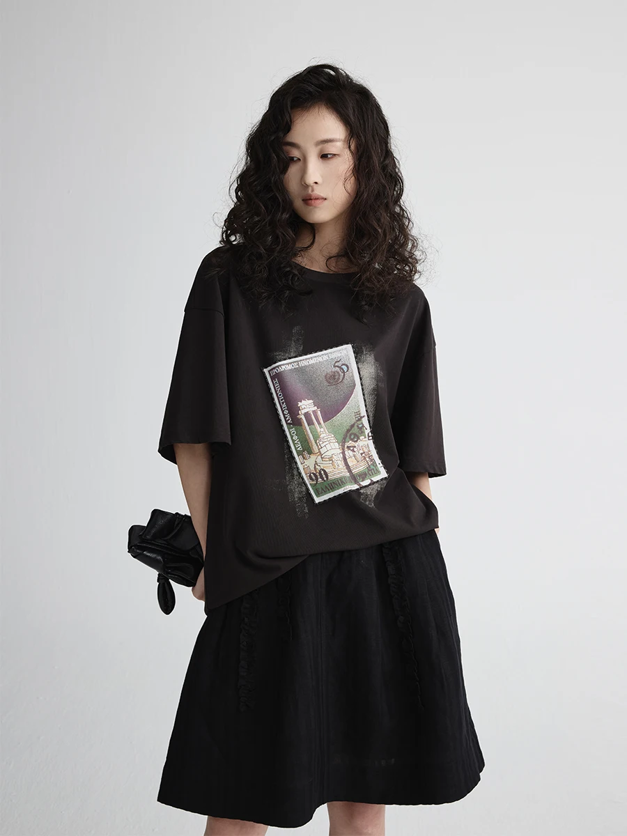 

CAREMIND Американская уличная свободная большая футболка в стиле ретро женская ort Sve повседневный хлопковый круглый летний топ с принтом