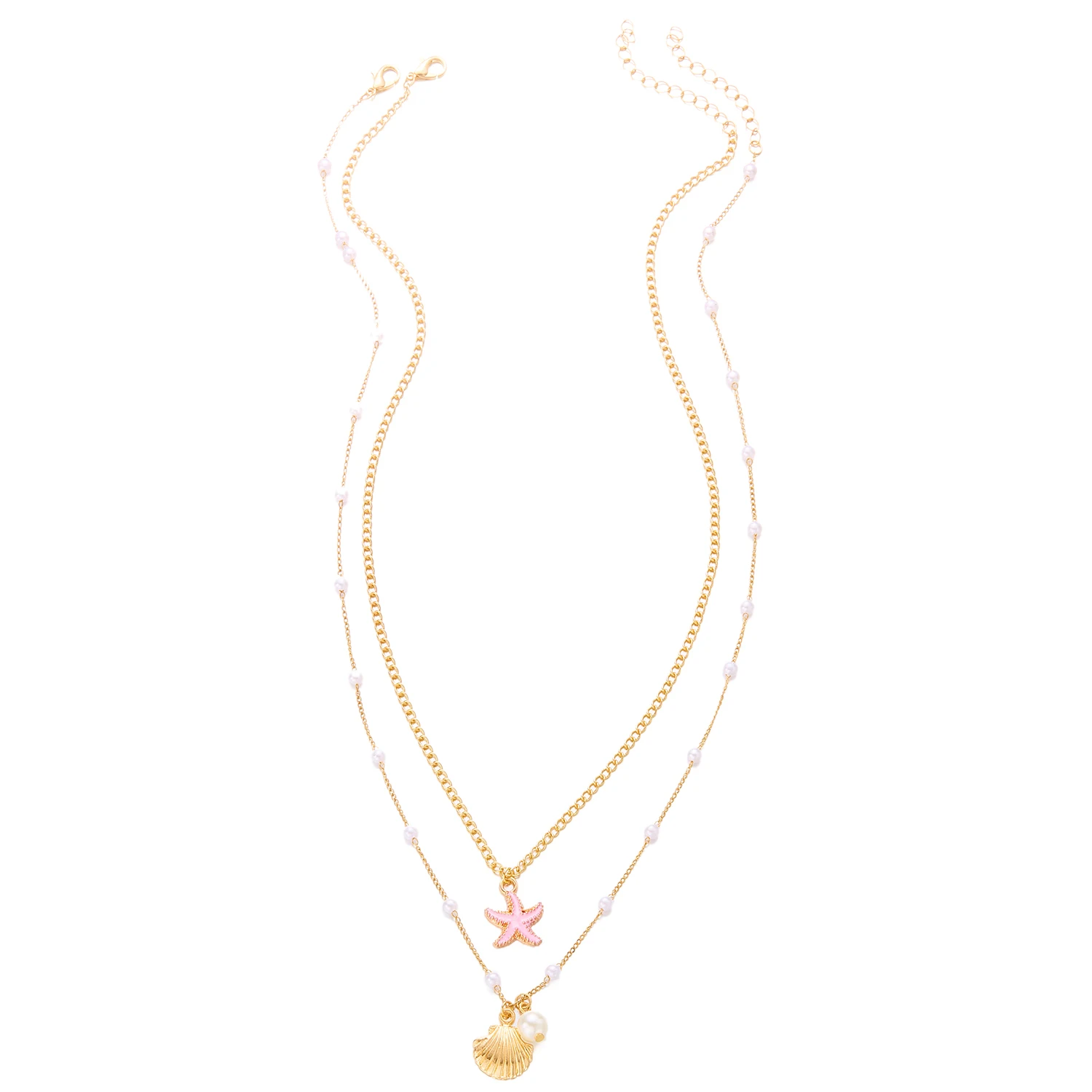 Seashell Starfish Star Necklace for Women Imitation Pearl Gold Color for Women Charm Daily Wear Party Accessories Jewelry Gift