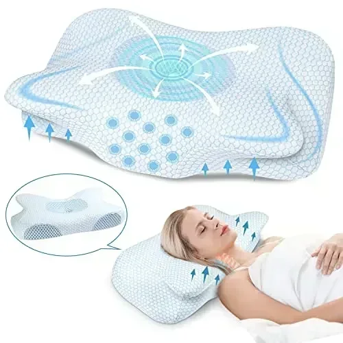 Cervical Pillow Contour Memory Foam Ergonomic Orthopedic Neck Support Pillow for Side Back Stomach Sleepers for Neck Pain Relief