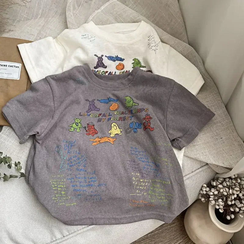 2024 Cartoon Baby T-shirts Korea Style Children's Baby Short Sleeve Printing Tees For Boys Girls