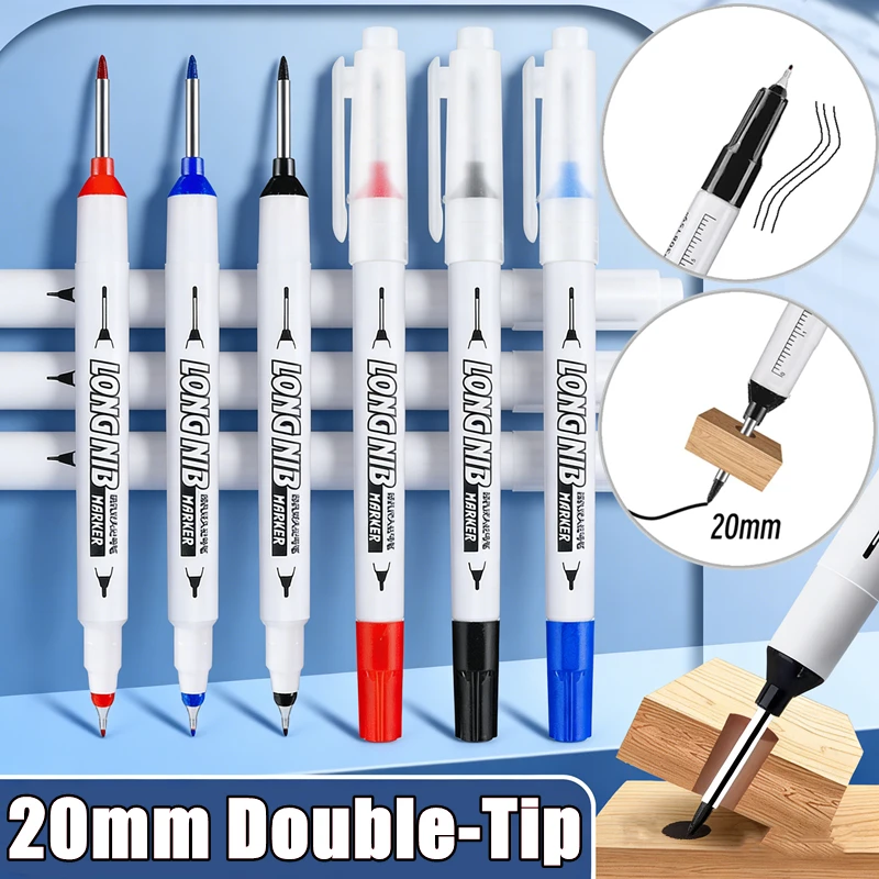 

3 Colors 20mm Double-Tip Deep Hole Long Head Nib Markers For Metal Pen Waterproof Bathroom Woodworking Decoration Multi-Purpose