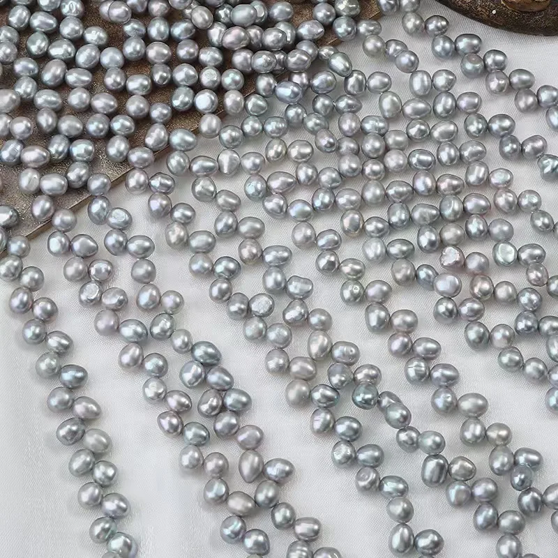 16 inches 5-6mm Silver Gray Natural Side Drilled Raindrop Pearls Loose Strand
