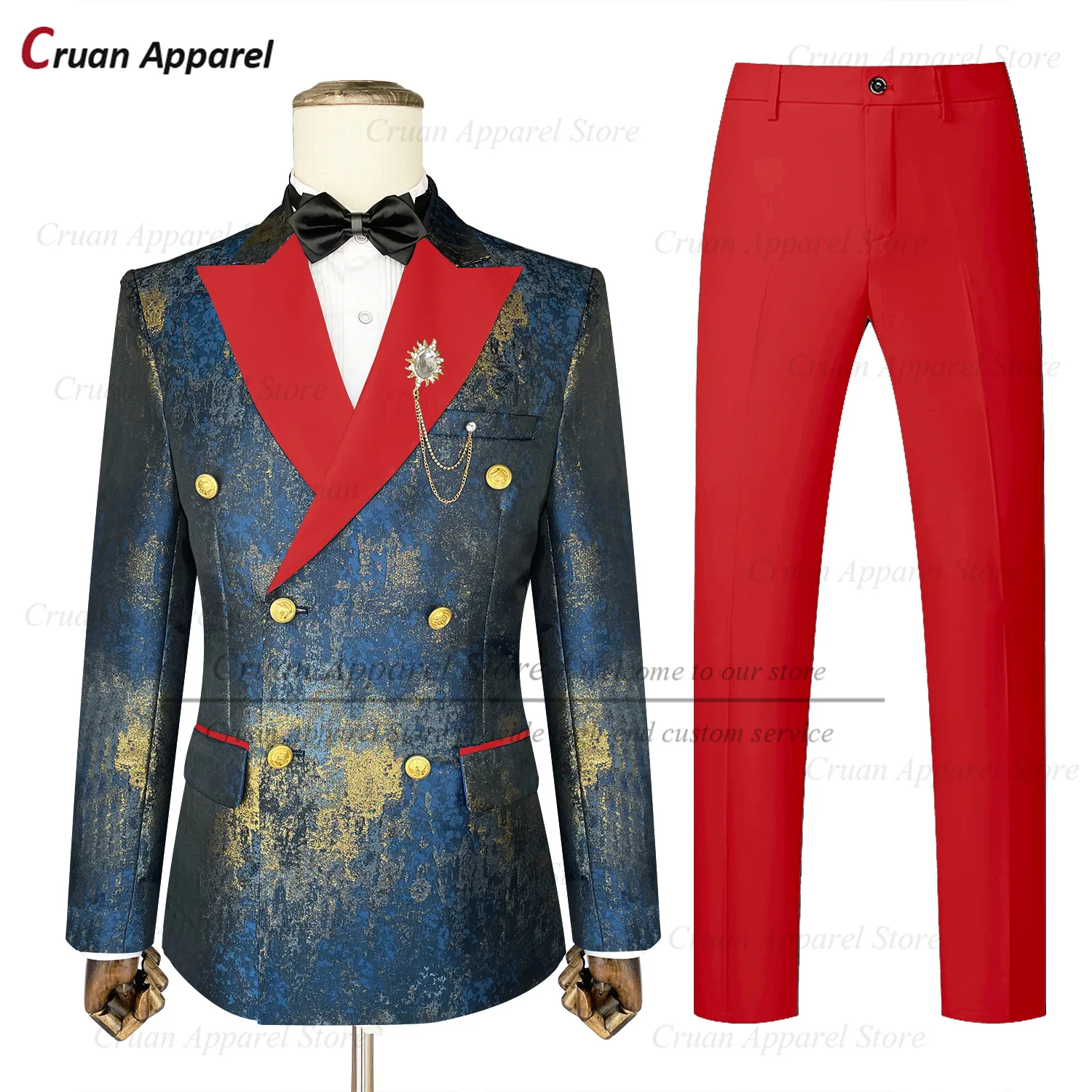 New Men Suit Sets Birthday Party Fashion Blazer Pants Two Pieces Evening Dinner Slim Fit Male Jacquard Double Breasted Outfits