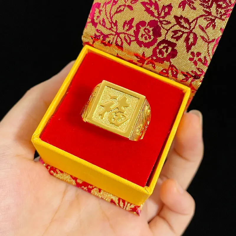 9999 24K real gold gold store men's gold ring with adjustable opening, Fucai luxury jewelry
