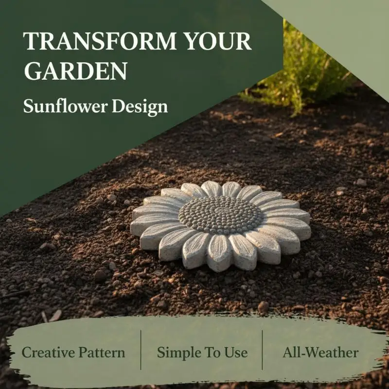 Reusable Sunflower Concrete Stepping Stone Mold, DIY Walkway Paver Mold for Outdoor Patio Lawn Garden Decoration