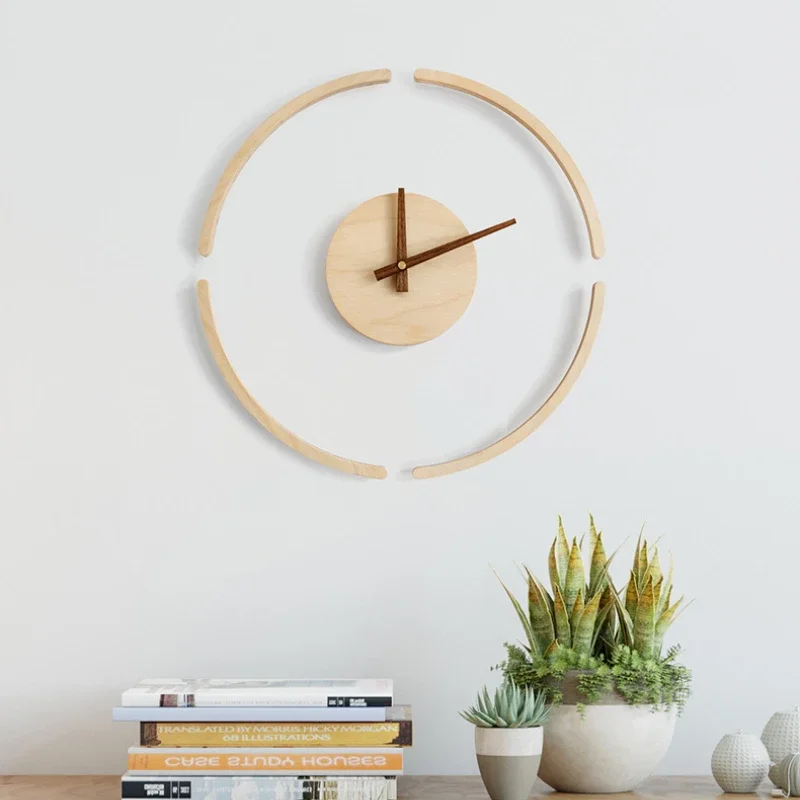 

14 Inch Creative Art Design Transparent Hanging Wall Clock Nordic Simple Original Wood Grain Home Decoration Silent Clock