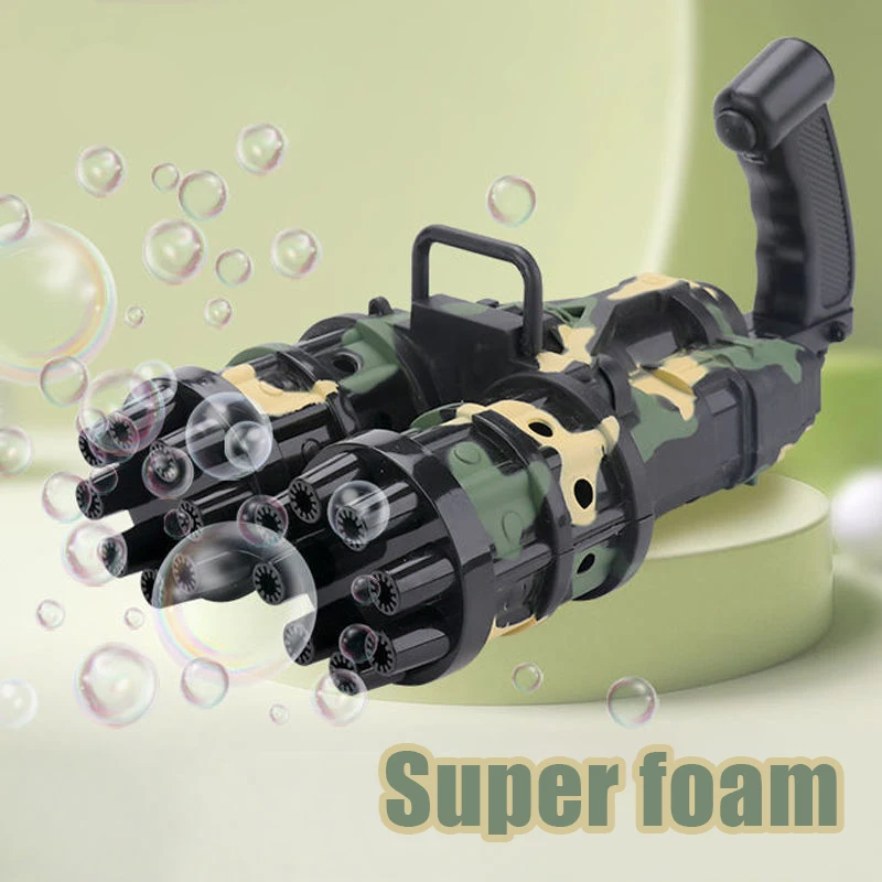 Automatic Double Headed Gatling Bubble Gun Summer Cool Soap Water Bubble Machine 2-in-1 Electric Bubble Machine With Light