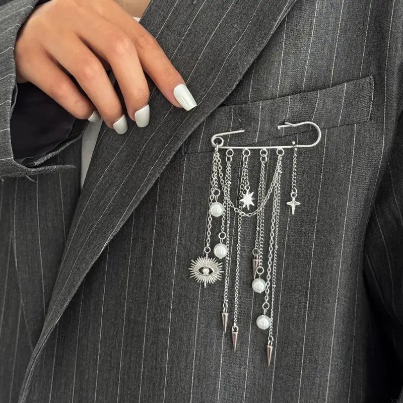 بروش من اللؤلؤ بأحجار الراين مع سلسلة معدنية قابلة للإزالة لتزيين السراويل وإكسسوارات الموضة #6