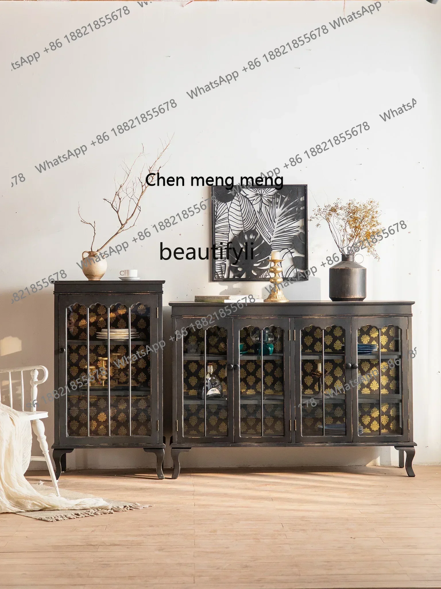 Neu angekommen Retro Schwarz Flur Esszimmer Seite Vitrine aus Glas Schlafzimmer Wand Lagerschrank