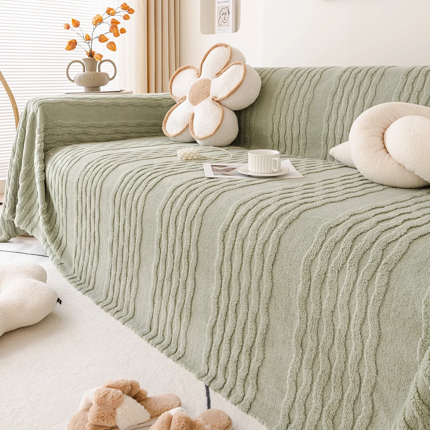 Thicken Warm Jacquard Tuffed Fleece Sofa Towel, for Living Room Bedding Room Large Relax Leisure Blanket Couch Cover Decor