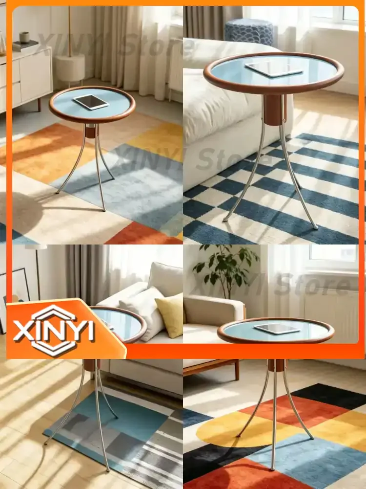 Modern Circular Edge Coffee Table for Living Room Sofa Side Table Solid Wood Jellyfish Small Storage Table