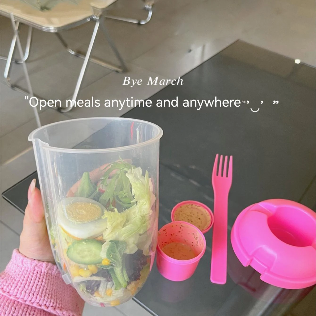 3In1 Portable Salad Cup Breakfast Salad Bowl Fork School Lunch Box Food Storage Bento Box Yogurt Oatmeal Cereal Milk Cup Fitness