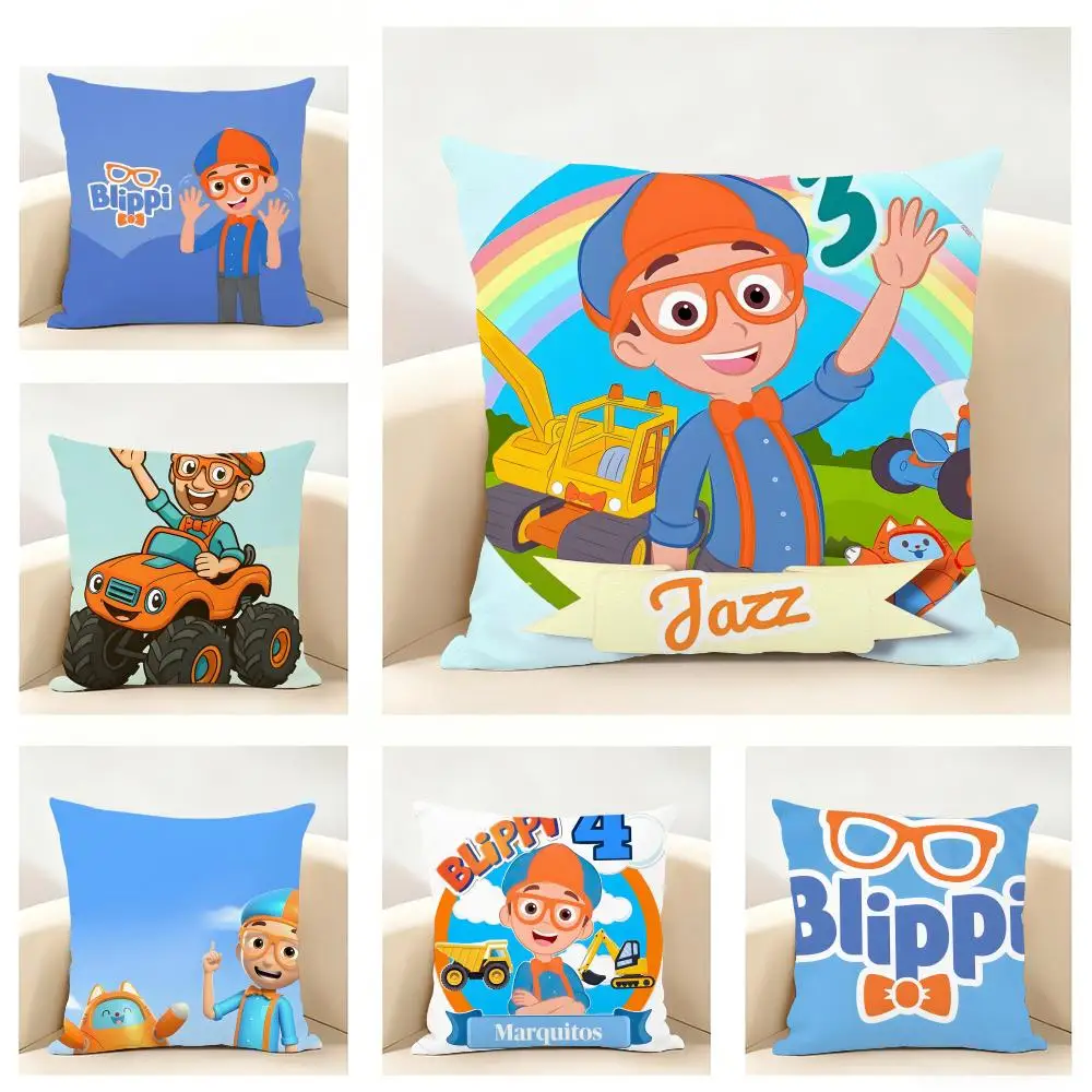 Educational Cartoon A-ABC Blippiing Cushion Cover Linen Pillowcase Soft  for Sofa Bed Home Room Decor