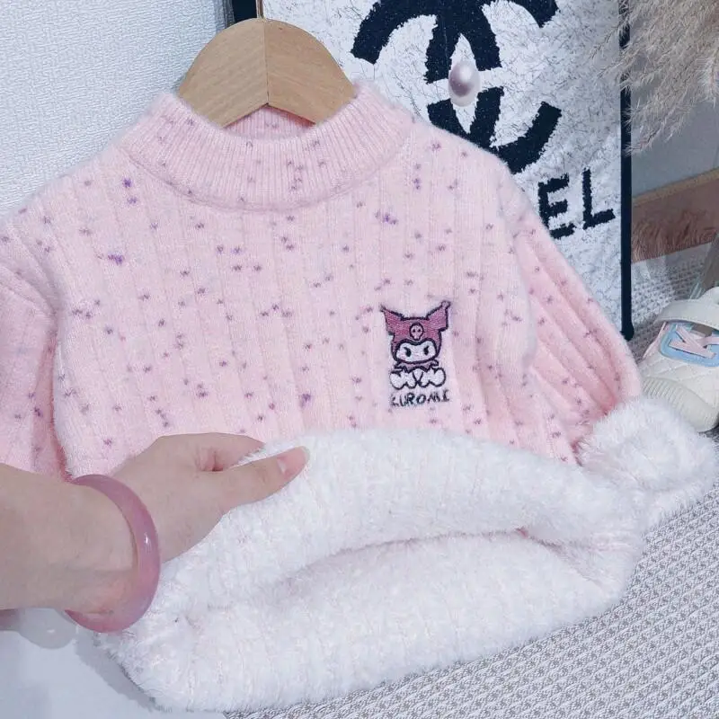 

Sanrio Kuromi Girls' Thickened One-Piece Thick Velvet Warm Round Neck Sweater Winter Pullover Bottoming Western Style Knitwear