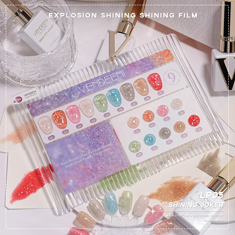 

Vendeeni 9 Colors/Set Colorful Jelly Gel Nail Polish Transparent UV LED Gel Varnish Mica Shell Sequins Gel Lacquer With Display