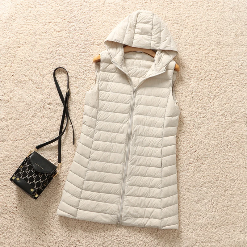 SEDUTMO Ultra Light Thin Duck Down Vest Women Long hooded Jackets Winter Slim Casual Waistcoat Autumn Basic Parkas ED2084