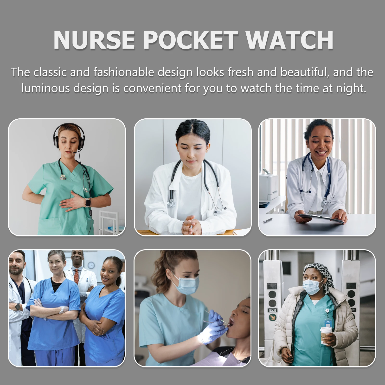 1pc Premium Nurse Pocket Durable Hanging Creative Clip-On Watch Classic Stylish Design Luminous Dial Easy Retract Accurate Time