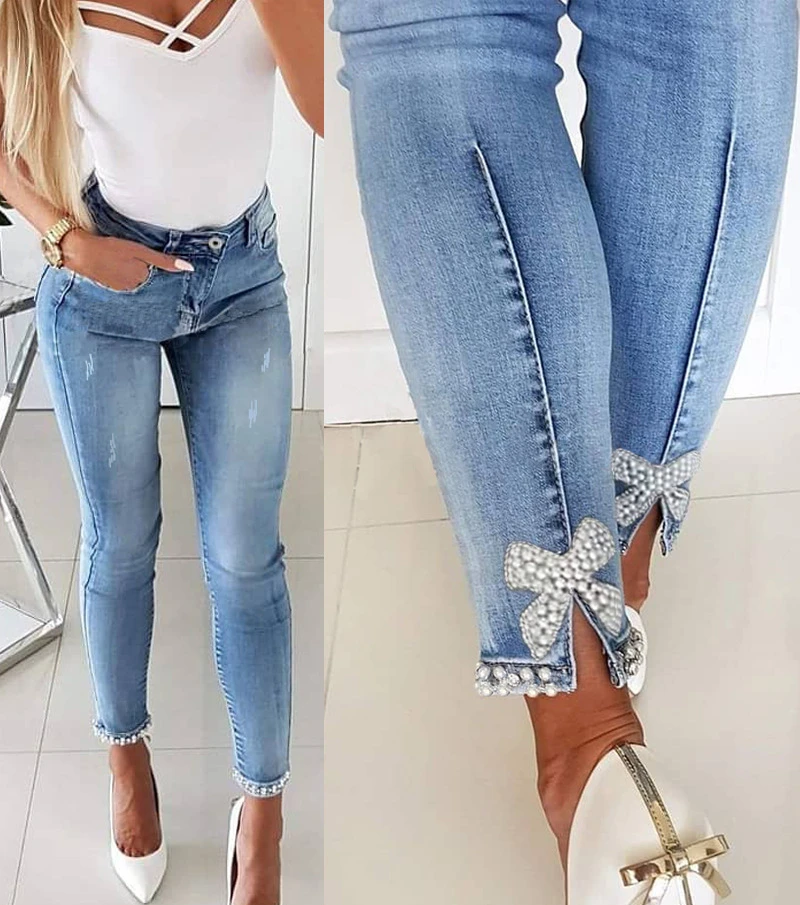 Winter Jeans Women Streetwear Spring and Summer 2024 Fashion Versatile Casual Bow Denim Pants Y2k Pencil Trousers for Female