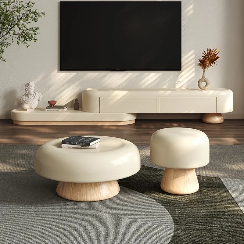 

Solid wood mushroom combination coffee table small apartment living room household coffee table TV cabinet floor expansion