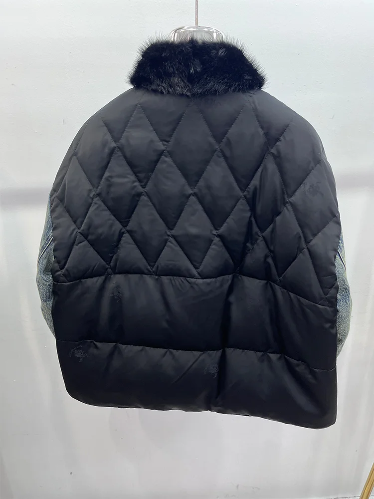 2025 novo inverno jaqueta jeans feminina outwear luxo feminino natural real gola de pele de vison casacos jaqueta de penas de ganso