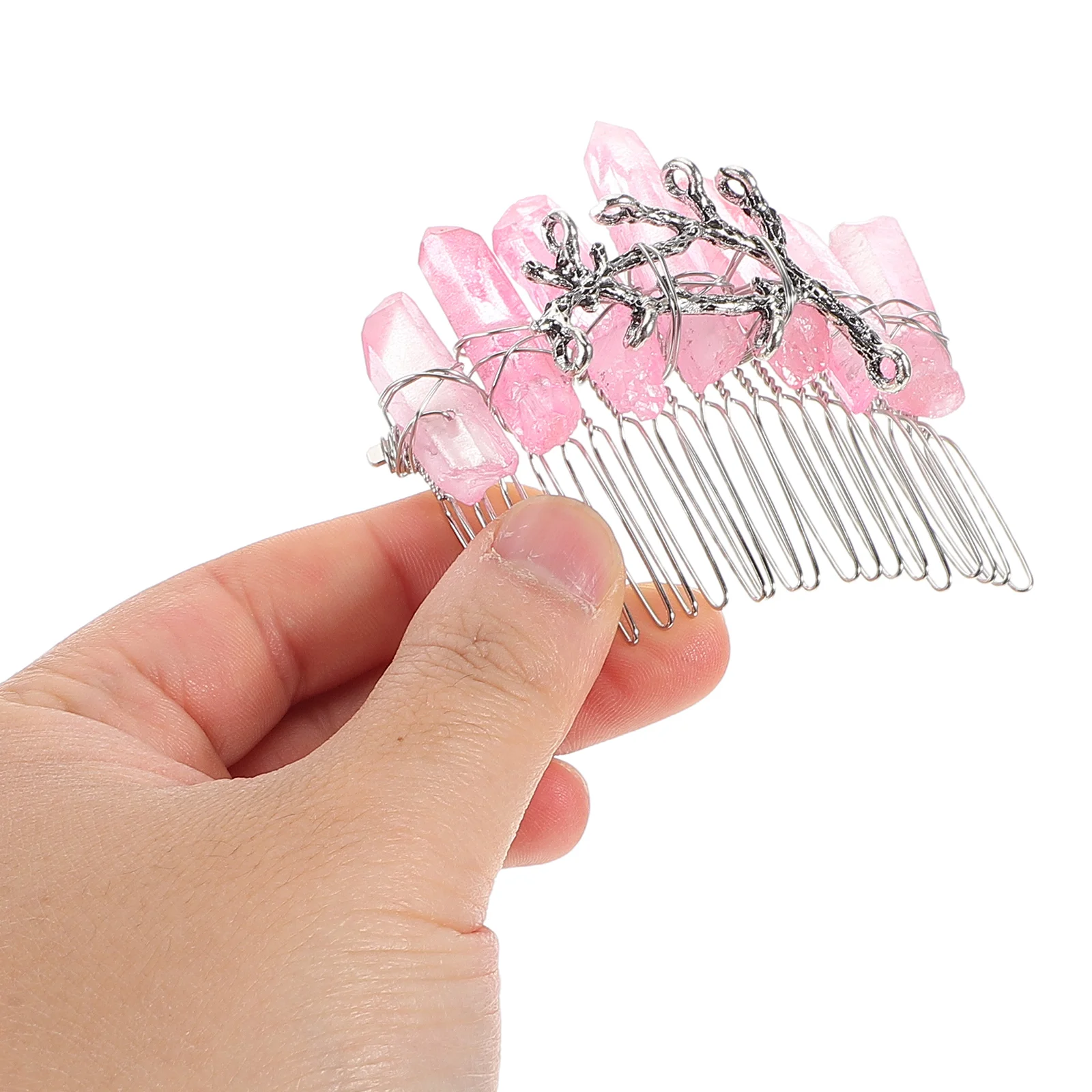 

Natural Crystal Hair Comb 20 Teeth Silver Wire DIY Bridal Wedding Accessory Elegant Rhinestone Hairpin For Brides Miss