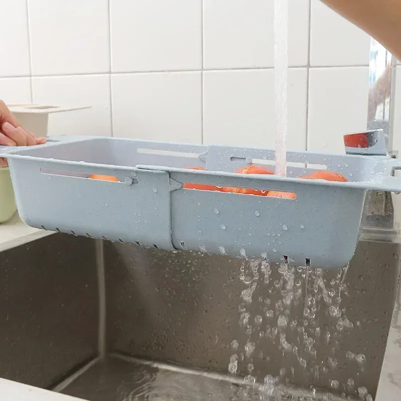 Kitchen Portable Adjustable Dish Drainer Sink Drain Basket Washing Vegetable Fruit Plastic Drying Rack Accessories Supplies