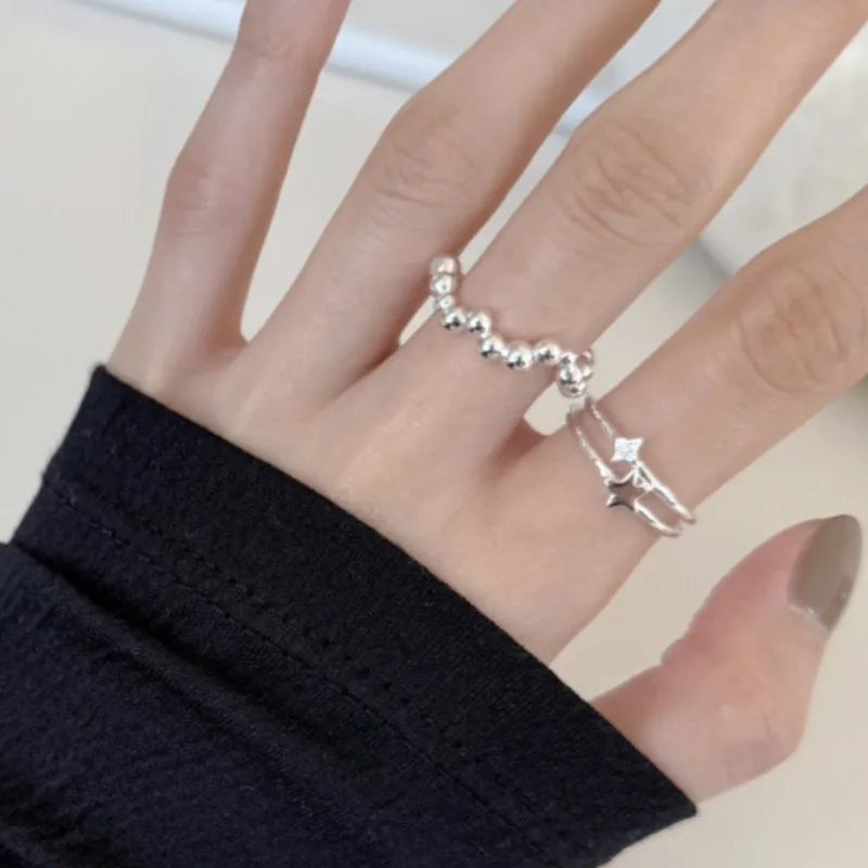 

Кольцо Sam Panda из стерлингового серебра 925 пробы со звездой для женщин, двойное универсальное трендовое Austere, элегантное регулируемое трендовое ювелирное изделие, подарок, Прямая поставка