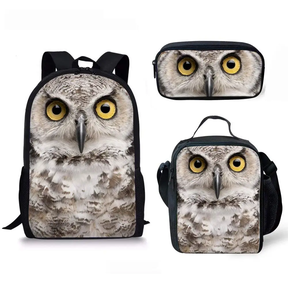 

Belidome 3Pcs Schoolbag for Teen Boys Girls Owl Print Lighyweight Backpack for Primary Studdent Back to School Mochila Infantil