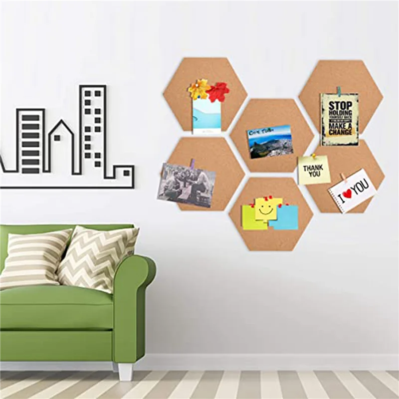 36 قطعة لوحة الفلين السداسية البلاط ذاتية اللصق سميكة Corkboards للجدار لوحات مذكرة لوحة إبرية لوحة الإعلانات الزخرفية