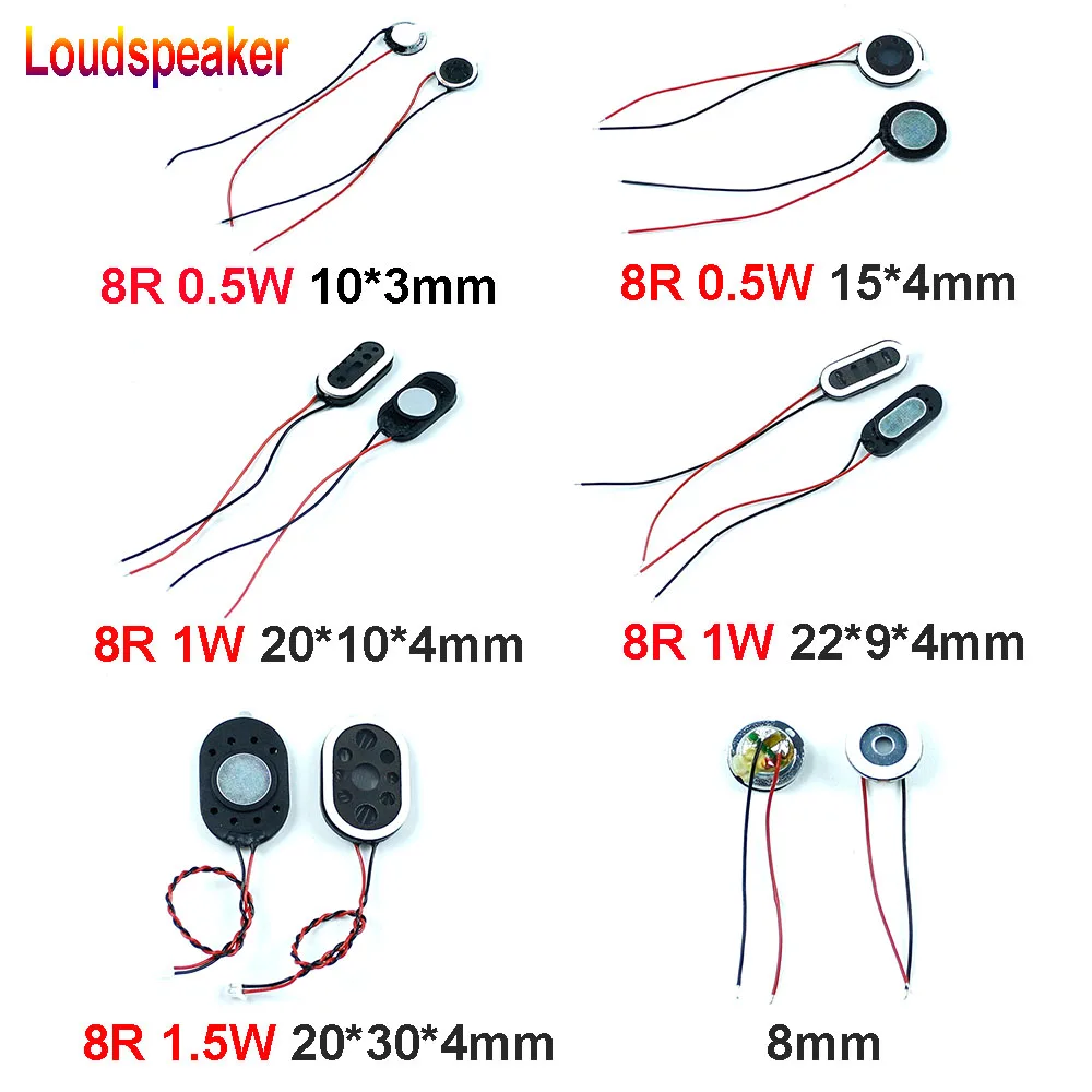 2pcs Loudspeaker With Wire 8R 0.5W 1.5W 1W Diameter 10mm 15mm 20mm 22mm 30mm Buzzer speaker 8mm Headphone Speaker