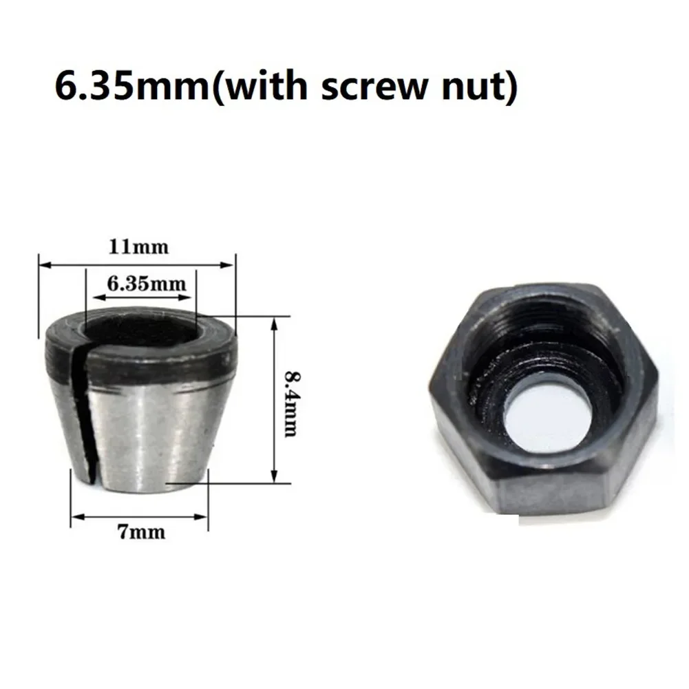 13mm×12mm×8mm/0.51in×0.47in×0.31in Collet Chuck Adapter With Nut 8mm/6.35mm/6mm Chuck Size Carbon Steel Hot Sale New Suitable