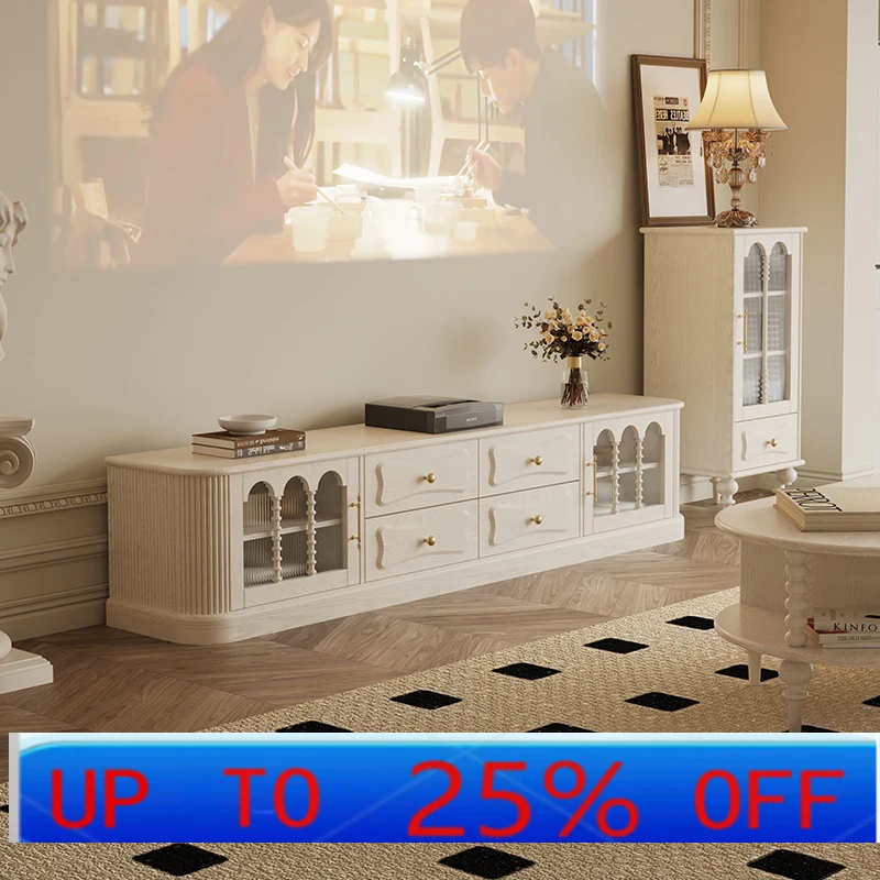 

LHH retro all-solid wood cream wind TV cabinet living room small apartment storage locker