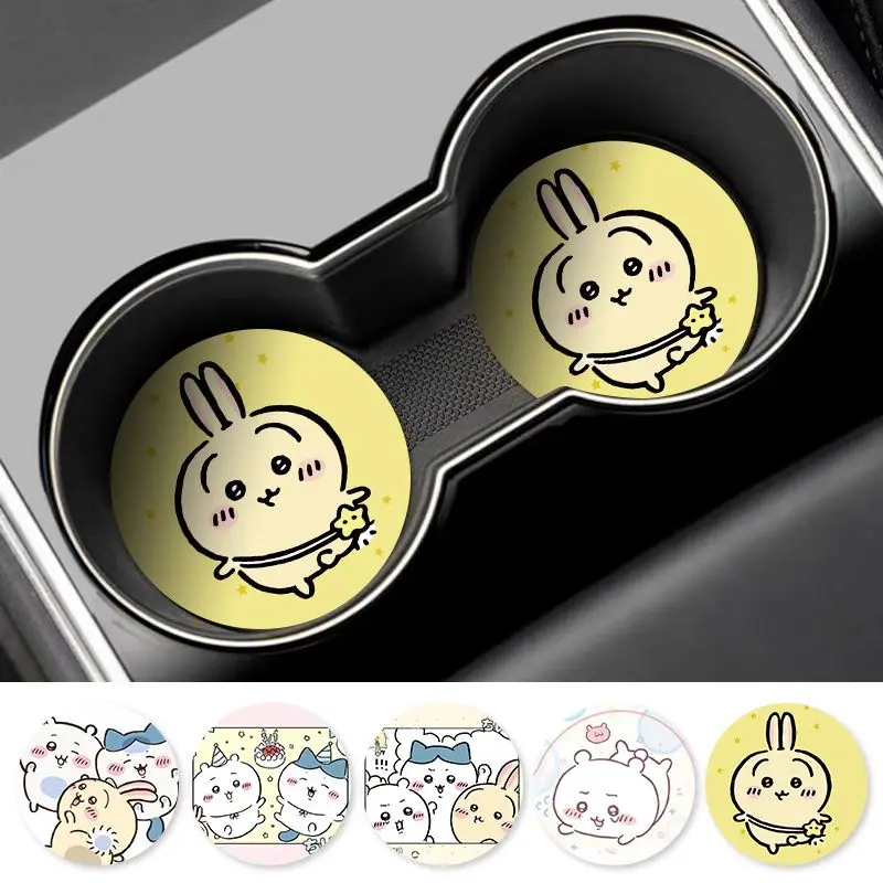 Anime Chiikawa Car Coaster Set of 2 Rubber Anti Slip Absorbent Cup Holder Mat For Car Cup Holder Interior Decor Auto Accessories