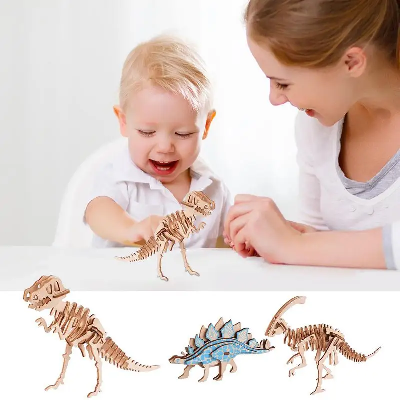 3D Dinosaur Puzzles DIYY 3D Wooden Puzzle Dinosaur Animals Brain Teaser Educational Puzzles Assembly DIYY Model Toy For Kids