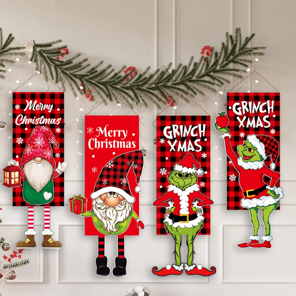 Christmas Wall Hanging Flag Merry Christmas Door Hanging Banner Decor New Year Gift Santa Claus Creative Long Leg Hanging Flag