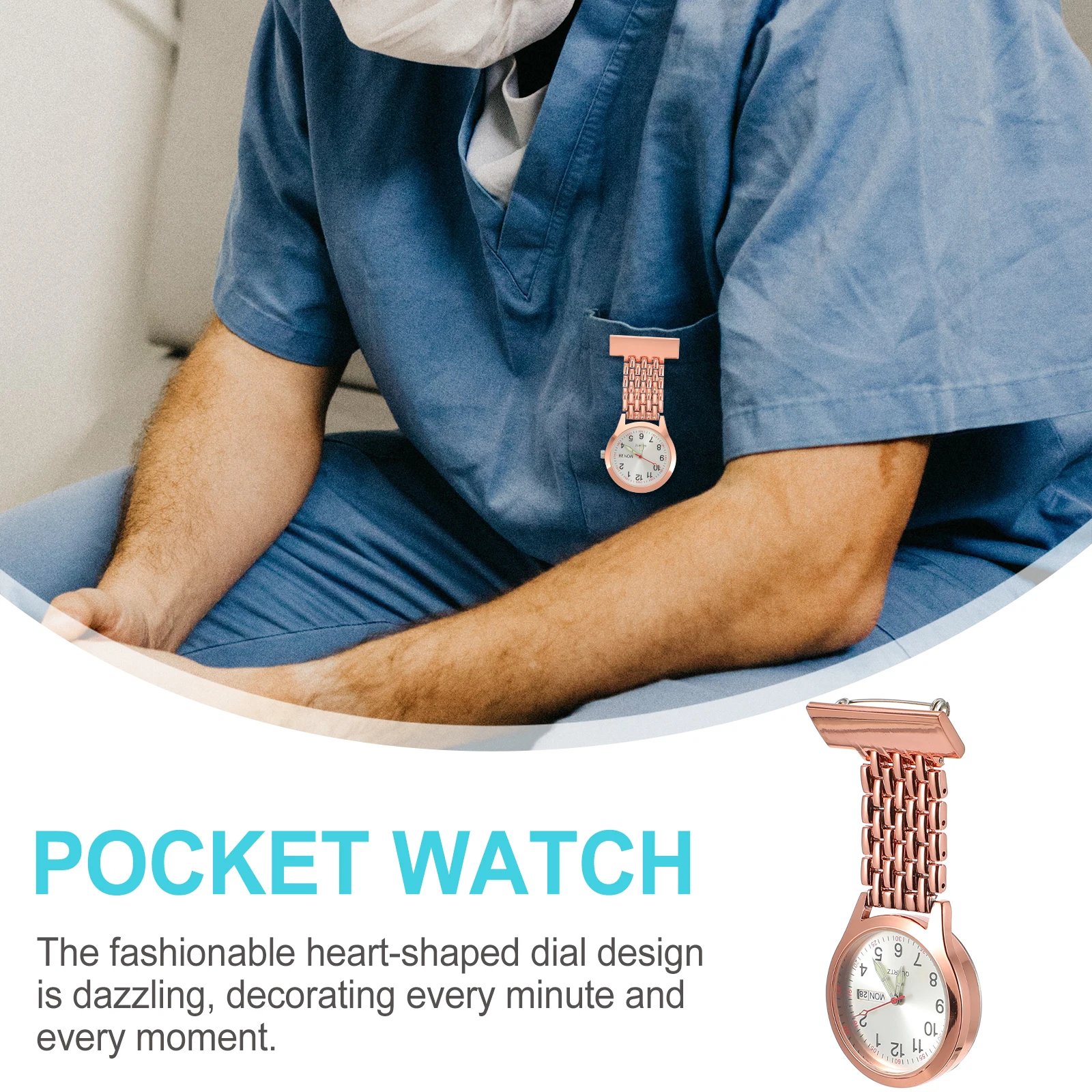 Medical Nurse Pocket Watch Practical for Nursing Clip Heart-shaped Gift Zinc Iron Alloy