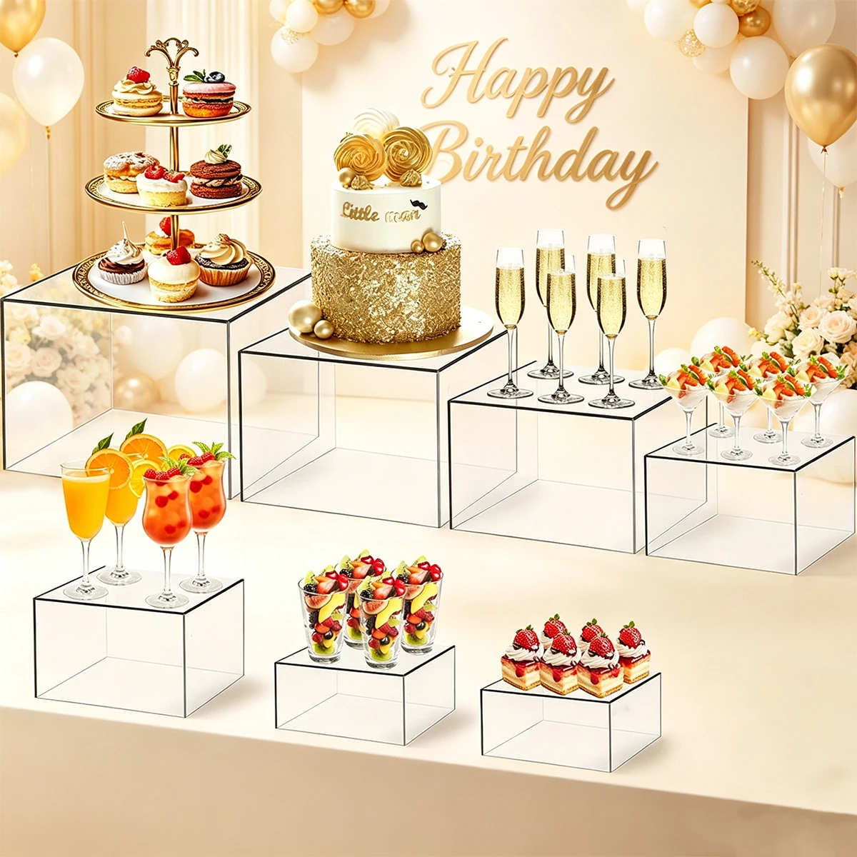 

4/5/6/7/8pcs transparent acrylic 3D cube cake rack set for party dessert display ideal choice for party planners and sellers