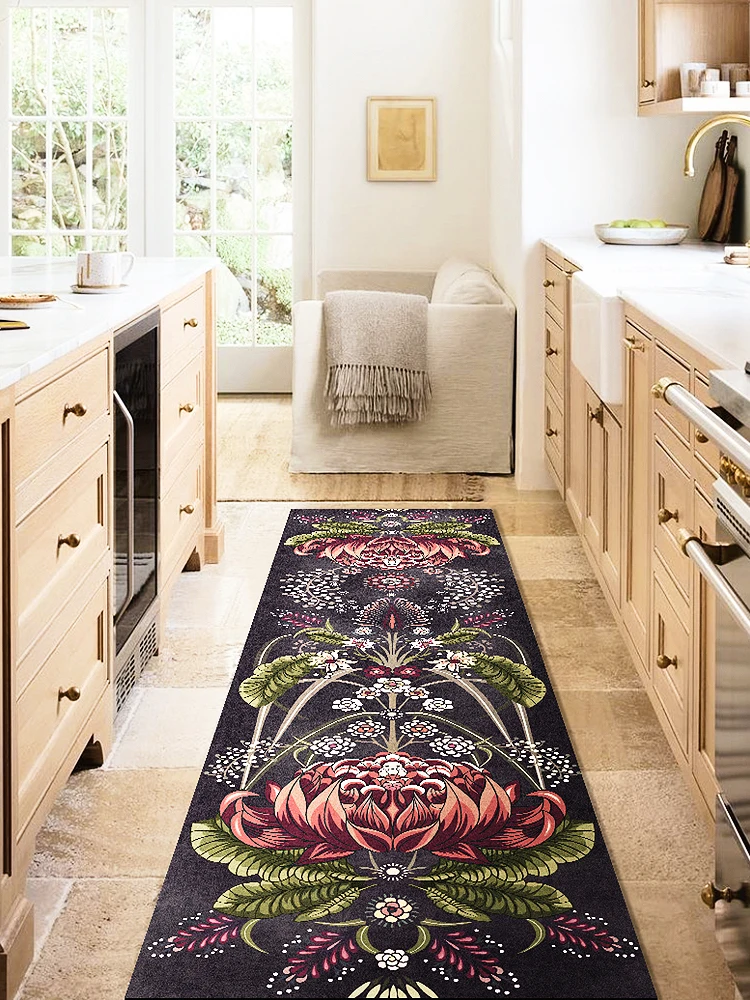 American Bedroom Bedside Rug Flower Living Room Carpet Corridor Aisle Long Carpet Hotel Floor Mat Retro Non-slip Home Decor