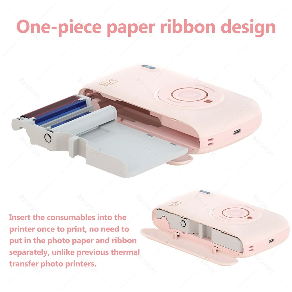 300dpiポケットカラーフォトプリンター ミニBluetooth DIY共有写真 旅行 家庭用 HPRT CP2100 マシン & 2x3インチ用紙 リボン